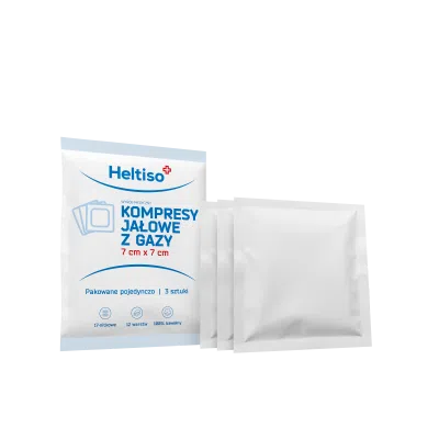 HELTISO kompresy jałowe z gazy bawełnianej 17 nitkowe 12 warstwowe 7cm x 7cm a” 3 szt.