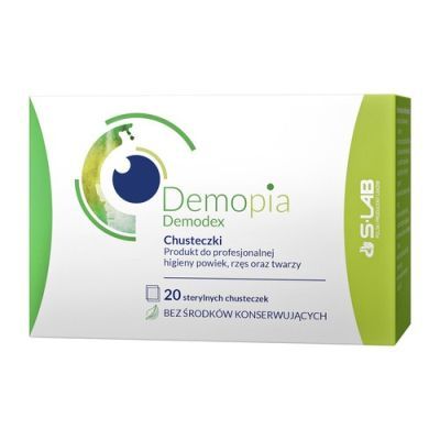 Demopia Demodex, chusteczki do profesjonalnej higieny powiek, rzęs oraz twarzy, 20 szt
