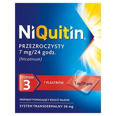 Niquitin przezroczysty, 7 mg/24 h, system transdermalny 36 mg, stopień 3, plastry, 7 szt.