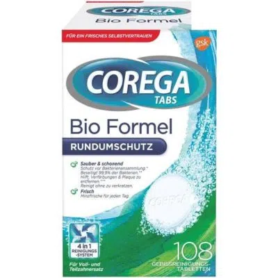 Corega Tabs Bio Formel, tabletki do czyszczenia protez, (MiniMaxi),108 szt.