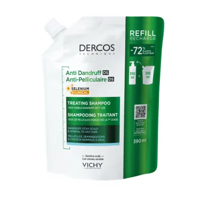 Vichy Dercos, szampon przeciwłupieżowy, włosy normalne i przetłuszczające się, refill, 390ml