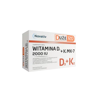 Novativ Witamina D3 2000 IU+K2 MK-7, kapsułki, 120 szt.