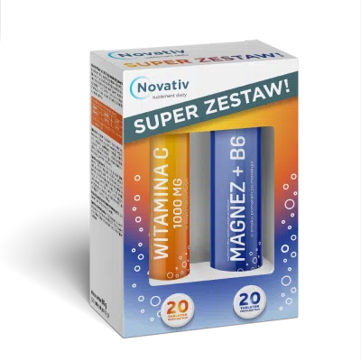  Novativ Dwupak tabletki musujące witamina C/ magnez+B6, 2 x 20 szt.