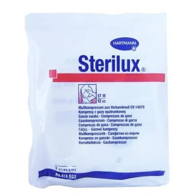 Sterilux, kompresy jałowe 17-nitkowe, 12 warstwowe, 5 cm x 5 cm, 3 szt.