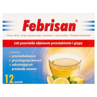 Febrisan, proszek musujący o smaku cytrynowym, 5 g, saszetki, 12 szt.