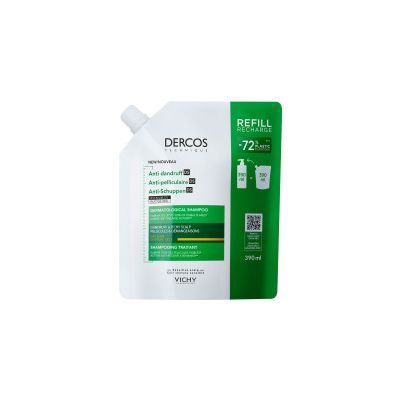 Vichy Dercos, szampon przeciwłupieżowy, włosy suche, refill, 390ml