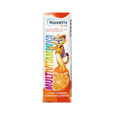Novativ Kids Lizaki Multivitaminka, lizaki o smaku pomarańczowym, 30 sztuk