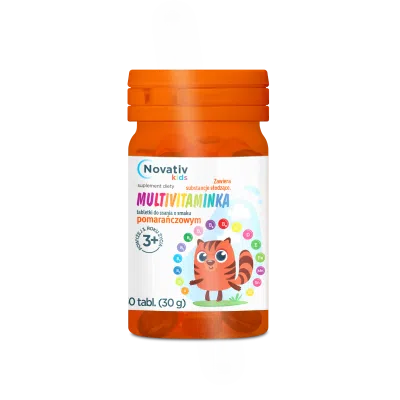 Novativ Kids Multivitaminka, 30 tabletek do ssania o smaku pomarańczowym