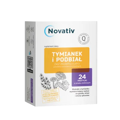 Novativ Tymianek i Podbiał, tabletki do ssania, 24 sztuki